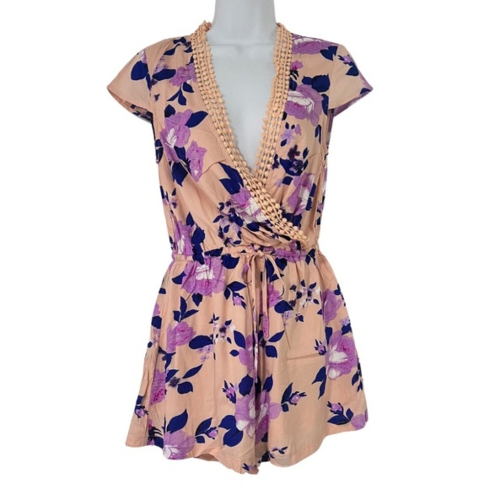 Angel Biba Floral Romper – Nude & Purple – Size 8 – NWT